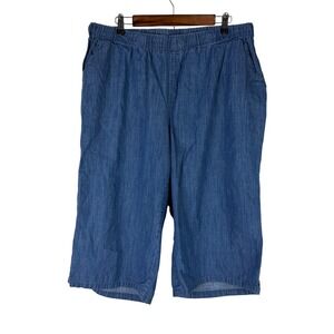 Woman Within Blue Denim Culottes Petite 22W Elastic Waist Wide Leg Crop Pants